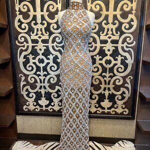 Jewel nude tear drop silver sequin bodycon grown